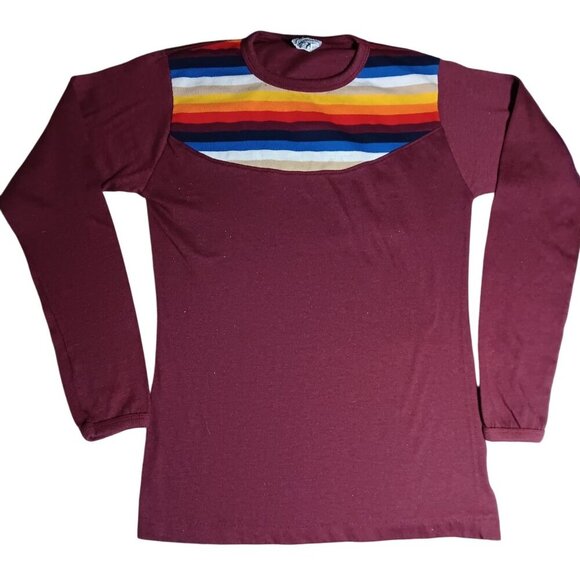 Vintage Boys Medium 12-14 1970's Kmart LS Single Stitch T-Shirt Rainbow Stripes - Picture 1 of 7